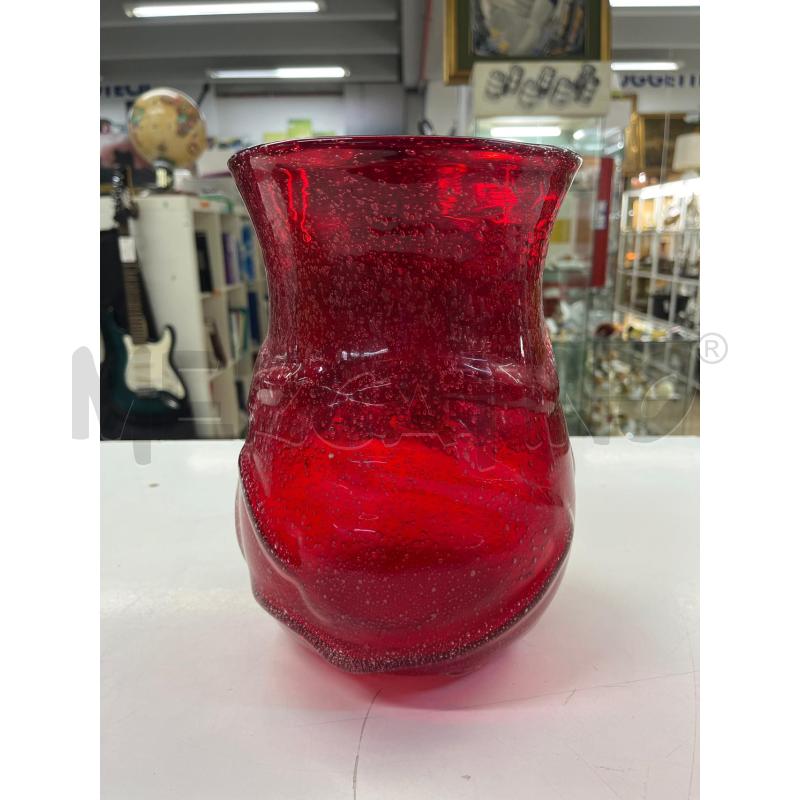 VASO VETRO SOFFIATO A BOCCA ROSSO DESIGN PARTICOLARE H.24CM | Mercatino dell'Usato Teramo 1
