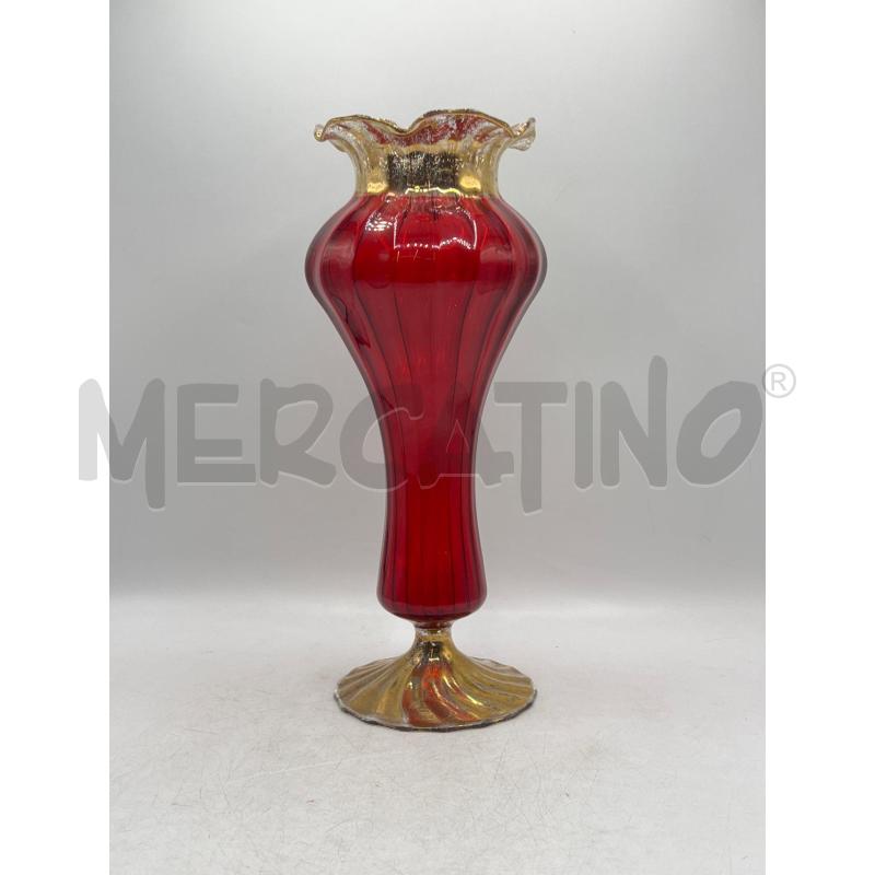 VASO VETRO SOFFIATO ROSSO E TONI DORATI | Mercatino dell'Usato Teramo 1