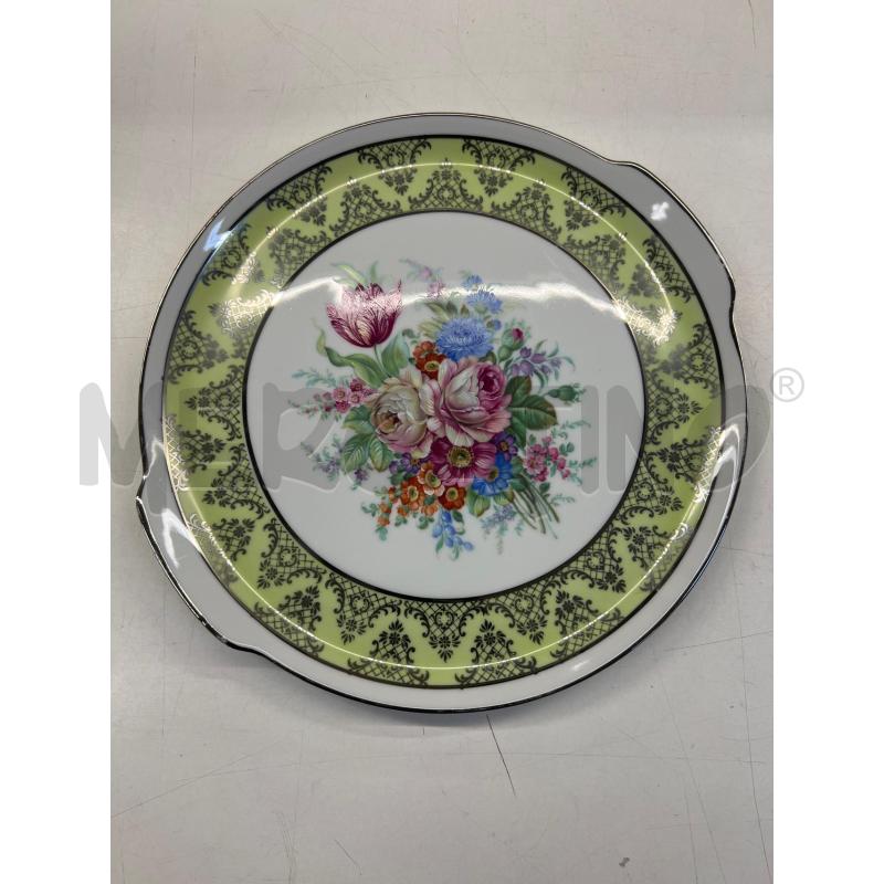 VASSOIO PORCELLANA DA DOLCE VERDE FIORI STAMPA BORDO ARG | Mercatino dell'Usato Teramo 1