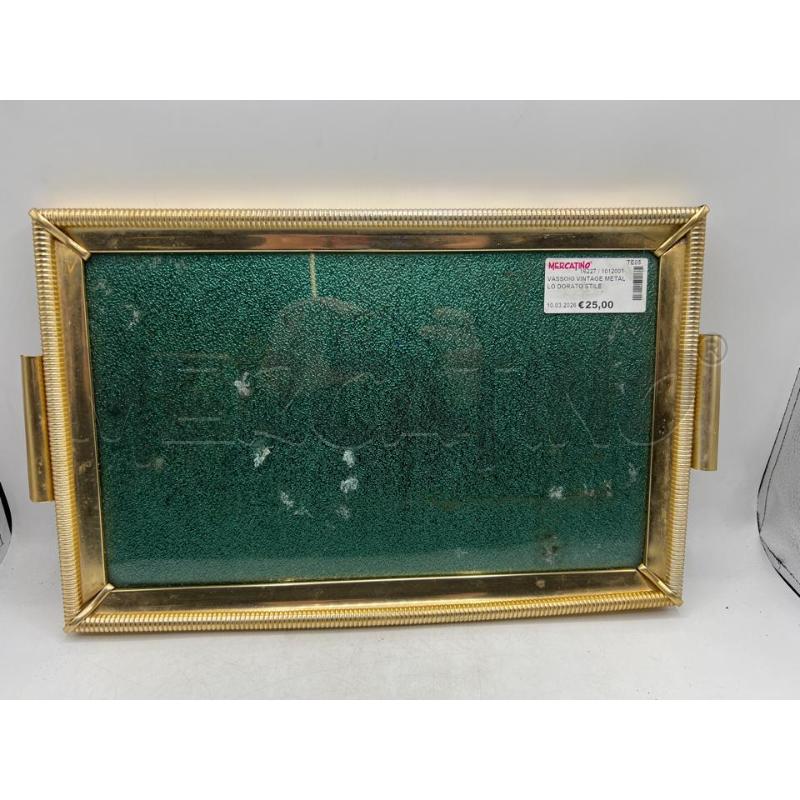 VASSOIO VINTAGE METALLO DORATO STILE HOLLYWOOD REGENCY INTERNO VERDE | Mercatino dell'Usato Teramo 1