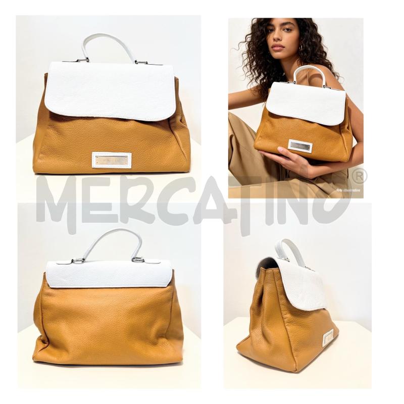 BORSA A MANO MARRONE/BIANCA PELLE ANTONELLO SERIO | Mercatino dell'Usato Rovereto 1