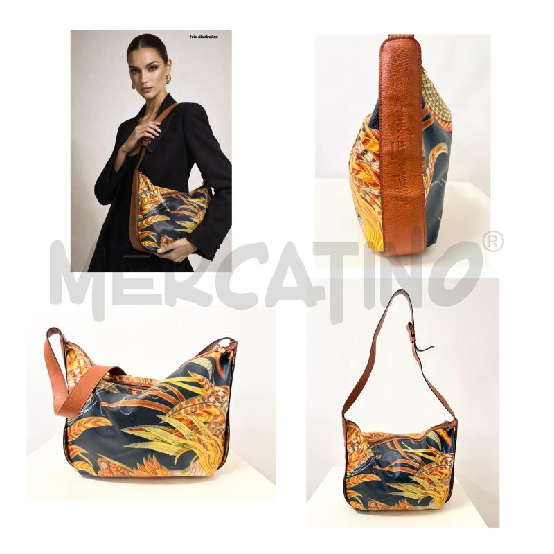 BORSA D FERRAGAMO A SPALLA VINTAGE NERA FANTASIA FOGLIE DETTAGLI MARRONI NO BUSTINA INTERNA | Mercatino dell'Usato Rovereto 1