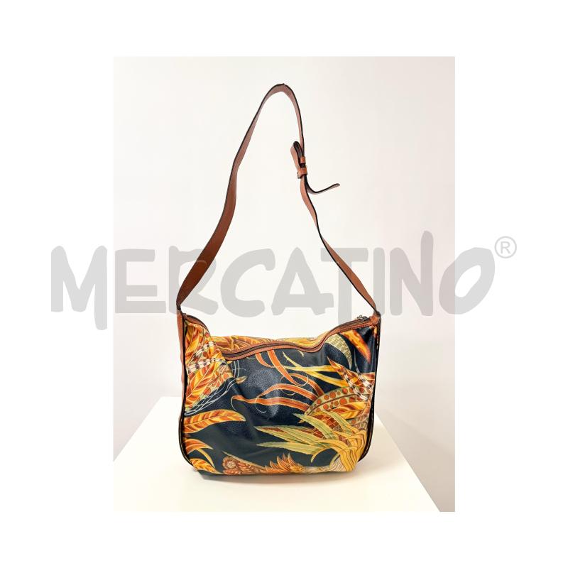 BORSA D FERRAGAMO A SPALLA VINTAGE NERA FANTASIA FOGLIE DETTAGLI MARRONI NO BUSTINA INTERNA | Mercatino dell'Usato Rovereto 2