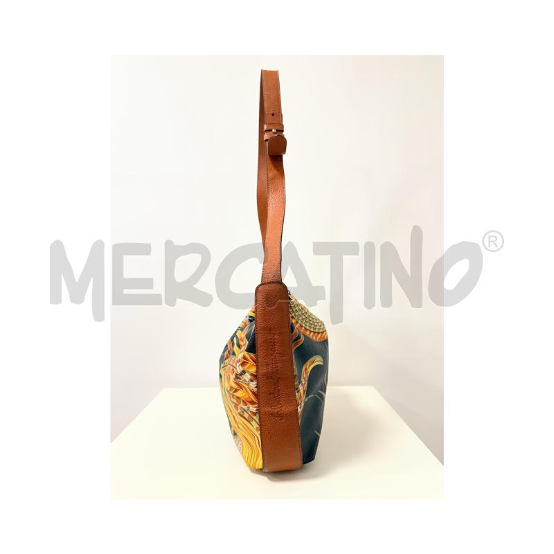 BORSA D FERRAGAMO A SPALLA VINTAGE NERA FANTASIA FOGLIE DETTAGLI MARRONI NO BUSTINA INTERNA | Mercatino dell'Usato Rovereto 3