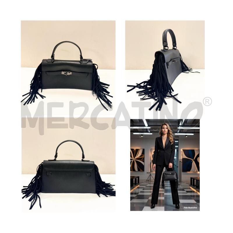 BORSA PICCOLA A MANO NERA PELLE CON FRANGE LATERALI | Mercatino dell'Usato Rovereto 1