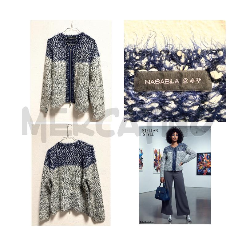CARDIGAN D NABABILA AZZURRO/BIANCO ZIP XL | Mercatino dell'Usato Rovereto 1