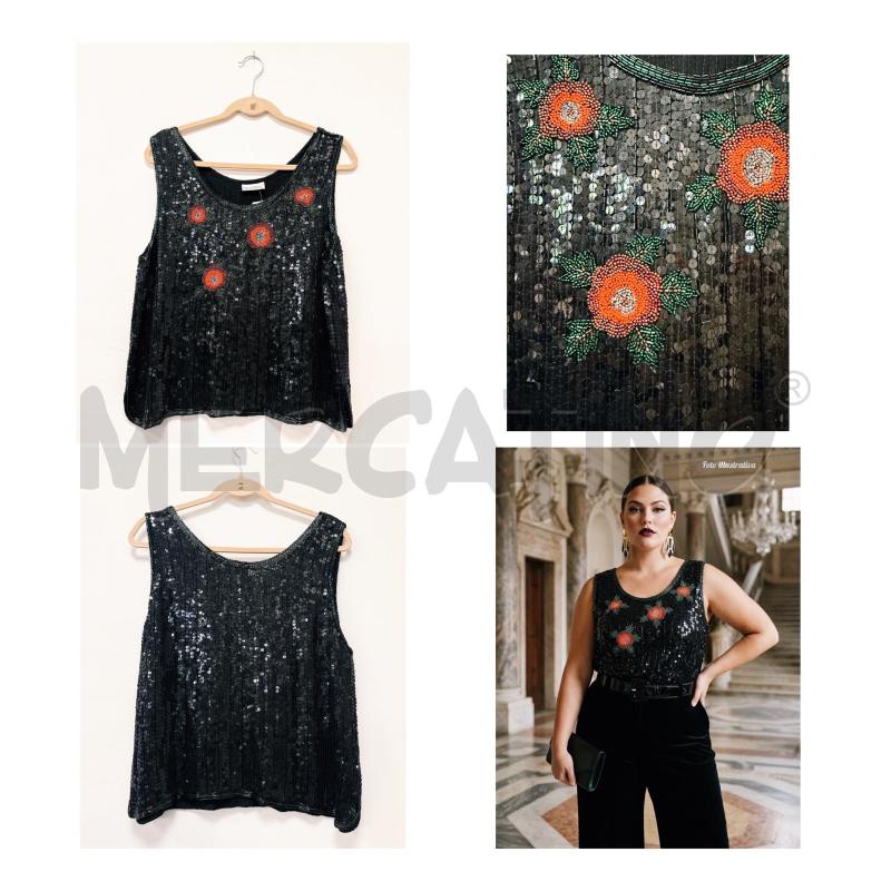 CASACCA D SMANICATA CARLA CARINI NERA PAIETTE CON FIORI ROSSI | Mercatino dell'Usato Rovereto 1