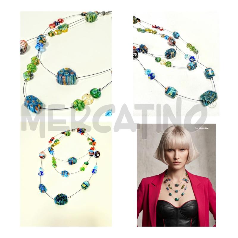 COLLANA 3 FILI MILLEFIORI VETRO | Mercatino dell'Usato Rovereto 1