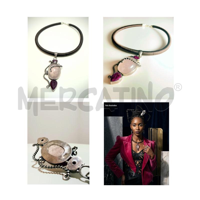 COLLANA MARRONE CORDONE CON CIONDOLO AMETISTA ROSA | Mercatino dell'Usato Rovereto 1