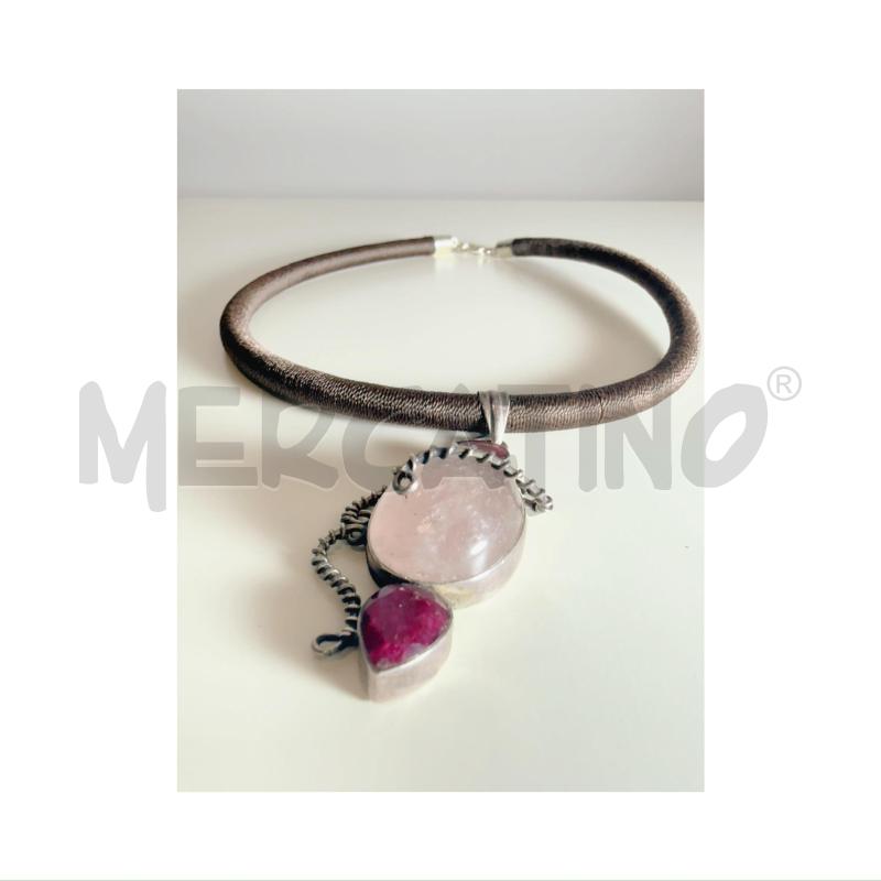COLLANA MARRONE CORDONE CON CIONDOLO AMETISTA ROSA | Mercatino dell'Usato Rovereto 3