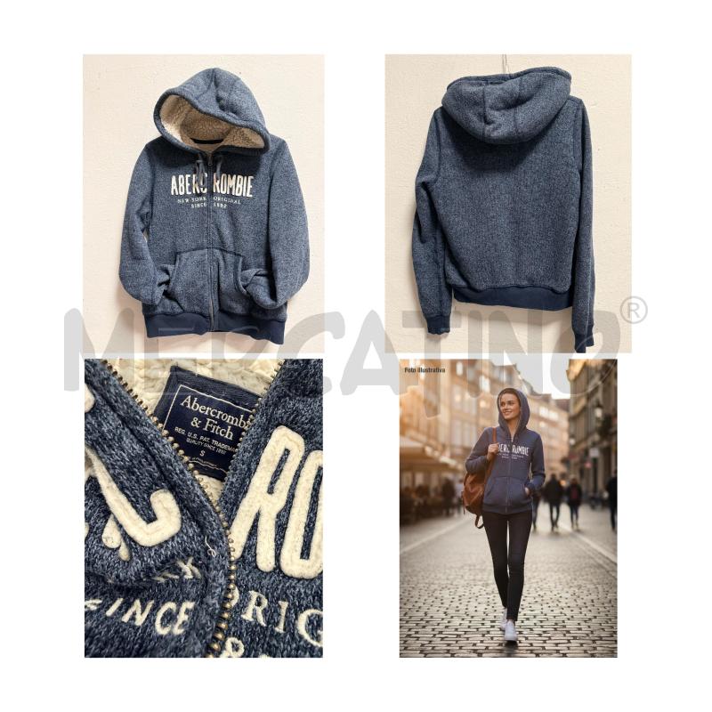 FELPA D ABERCROMBIE BLU CAPPUCCIO INT TEDDY BIANCO ZIP LOGO FRONTALE | Mercatino dell'Usato Rovereto 1
