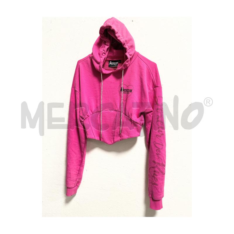 FELPA D BOXEUR FUXIA CROP CPN CAPPUCCIO SCRITTA IN BRILLANTINI | Mercatino dell'Usato Rovereto 2