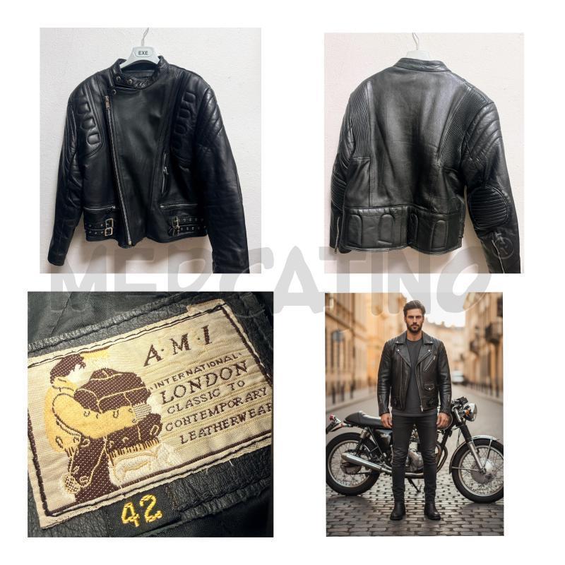 GIACCA DA MOTO NERA VINTAGE PELLE AMI LONDON | Mercatino dell'Usato Rovereto 1