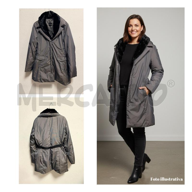 PIUMINO D PENNY BLACK GRIGIO LUNGO CON COLLO NERO | Mercatino dell'Usato Rovereto 1