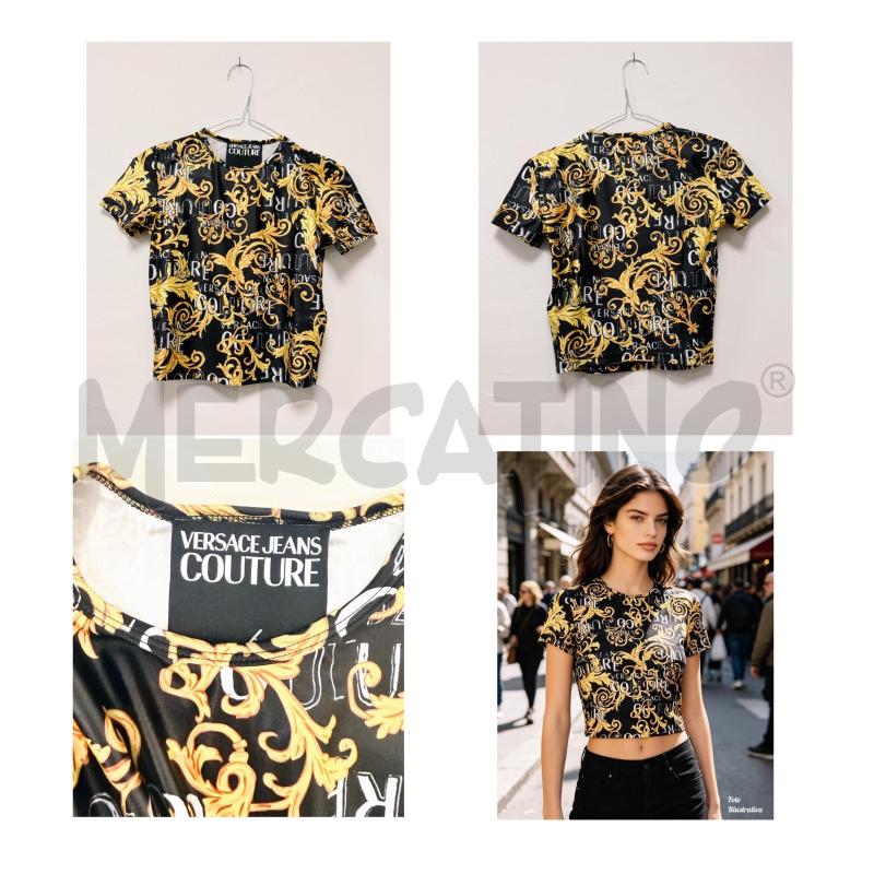 TOP VERSACE NERO CON LOGHI E RAMEGGIO ORO XS | Mercatino dell'Usato Rovereto 1