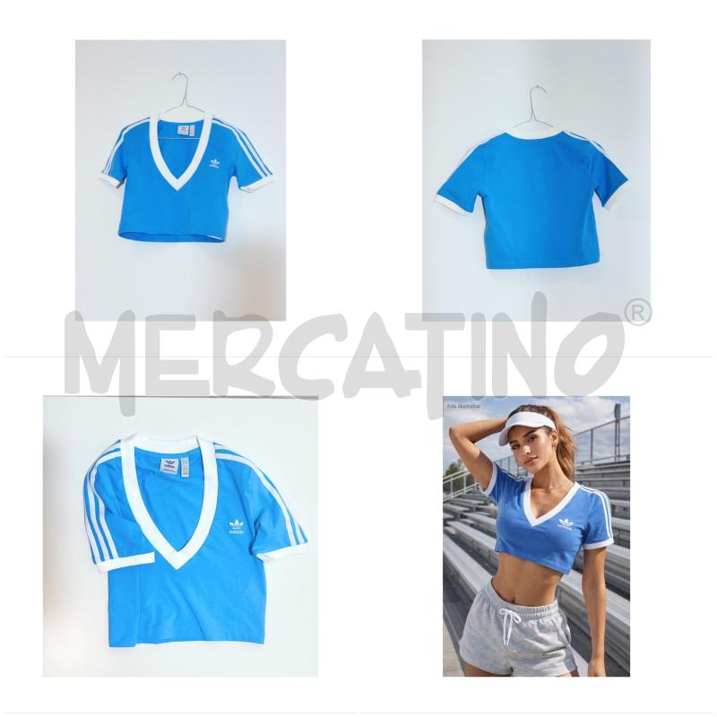 T SHIRT D ADIDAS AZZURRA/BIANCA CROP TAGLIA 36 | Mercatino dell'Usato Rovereto 1