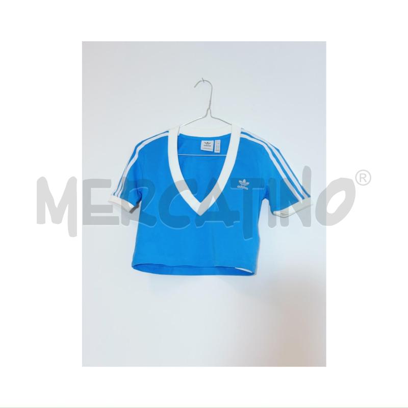 T SHIRT D ADIDAS AZZURRA/BIANCA CROP TAGLIA 36 | Mercatino dell'Usato Rovereto 2