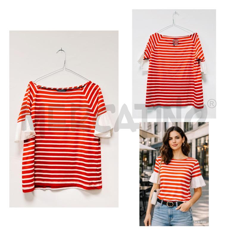 T SHIRT D TOMMY ROSSA/BIANCA RIGHE ORIZZ CON MANICHE BIANCHE TAGLIA M | Mercatino dell'Usato Rovereto 1