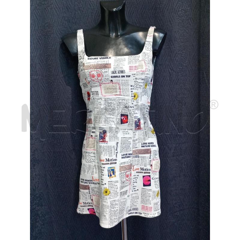 ABITO DONNA DESIGUAL BIANCO STAMPA ARICOLI GIORNALE | Mercatino dell'Usato Moncalieri bengasi 1