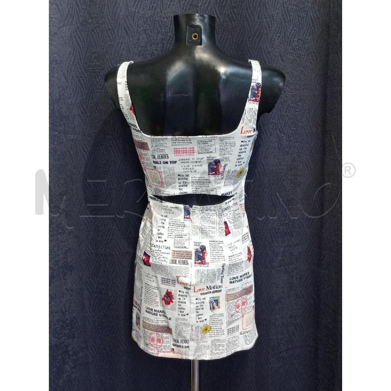 ABITO DONNA DESIGUAL BIANCO STAMPA ARICOLI GIORNALE | Mercatino dell'Usato Moncalieri bengasi 2