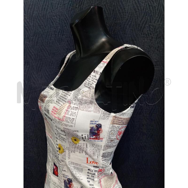 ABITO DONNA DESIGUAL BIANCO STAMPA ARICOLI GIORNALE | Mercatino dell'Usato Moncalieri bengasi 3