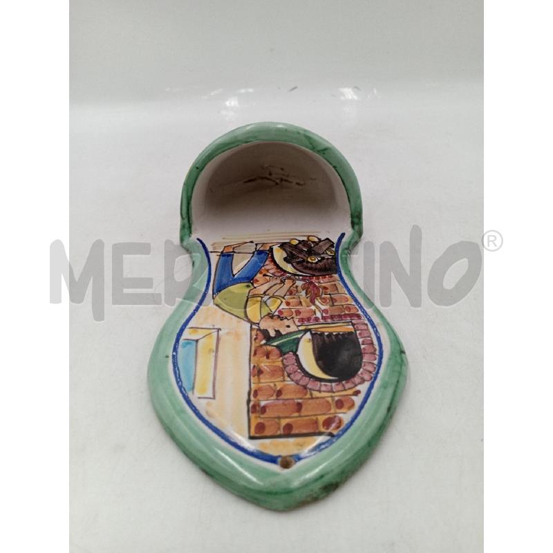 ACQUASANTIERA CERAMICA VERDE DIPINTO UOMO CON MANICO  C.PINTO VIETRI | Mercatino dell'Usato Moncalieri bengasi 3