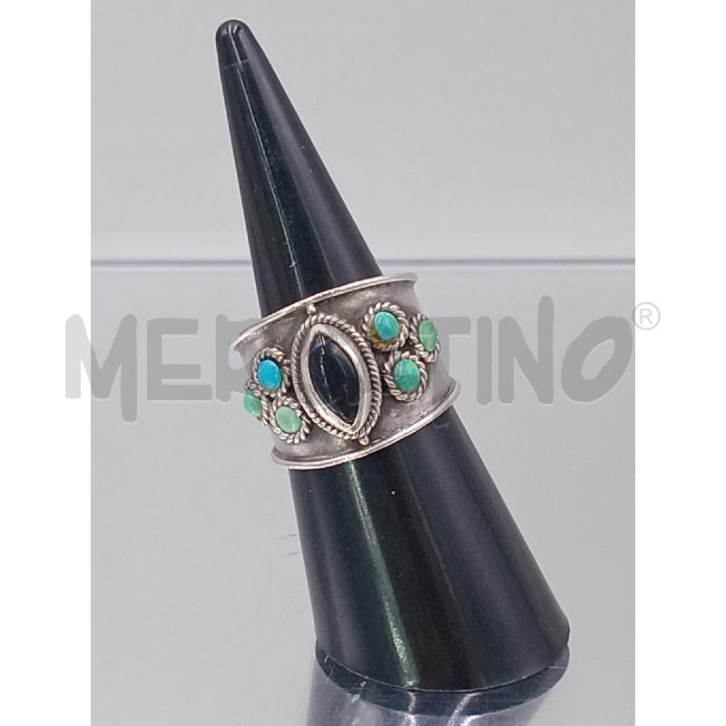 ANELLO DONNA ARGENTATO PIETRA BLU NERA | Mercatino dell'Usato Moncalieri bengasi 1