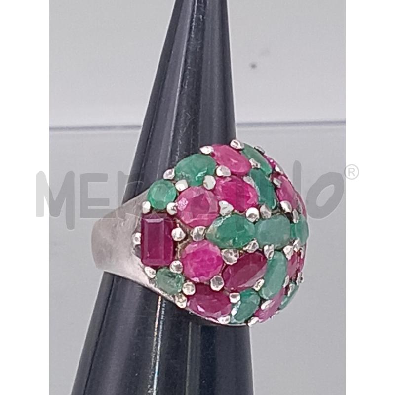 ANELLO DONNA ARGENTATO PIETRE ROSSO VERDI | Mercatino dell'Usato Moncalieri bengasi 1