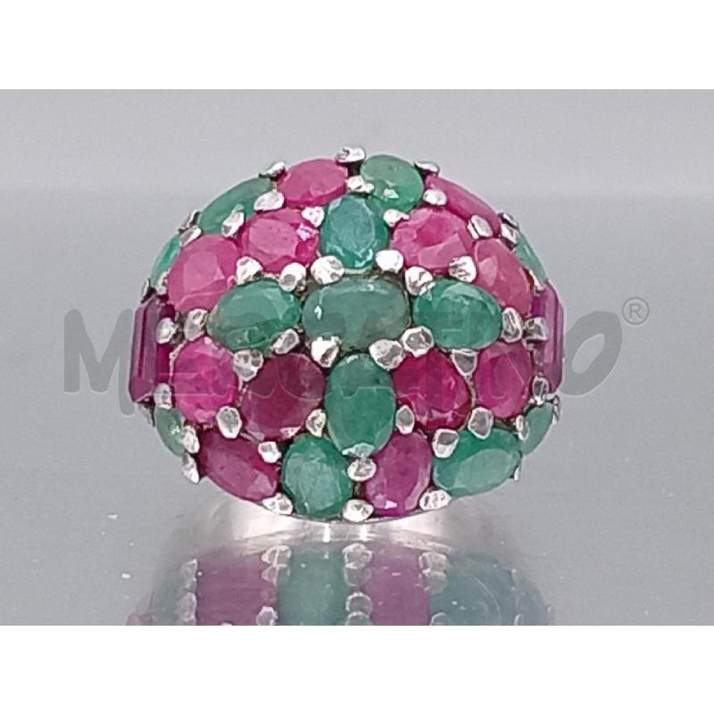 ANELLO DONNA ARGENTATO PIETRE ROSSO VERDI | Mercatino dell'Usato Moncalieri bengasi 2