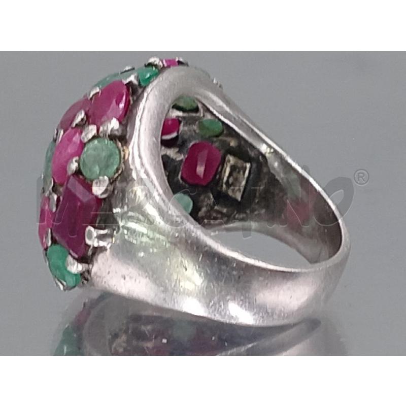 ANELLO DONNA ARGENTATO PIETRE ROSSO VERDI | Mercatino dell'Usato Moncalieri bengasi 3