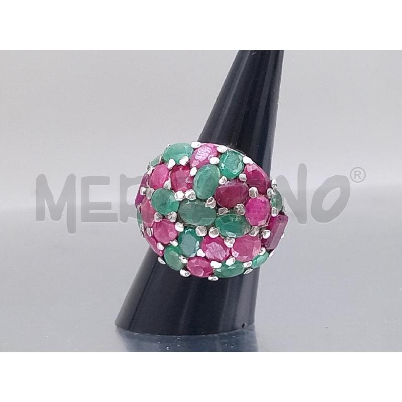 ANELLO DONNA ARGENTATO PIETRE ROSSO VERDI | Mercatino dell'Usato Moncalieri bengasi 5