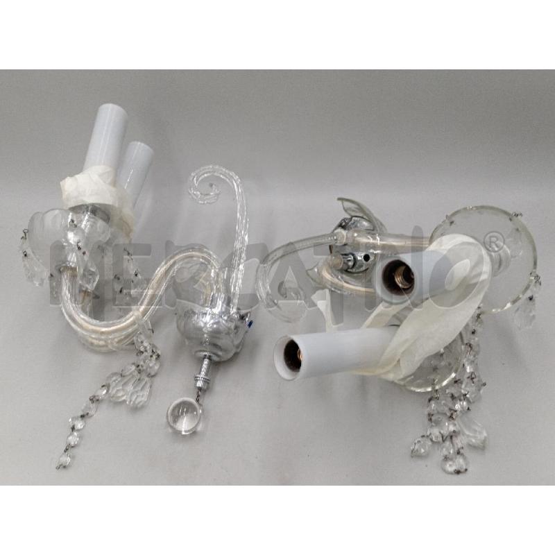 APPLIQUE COPPIA 2LUX CAD VETRO TRASPARENTE STILE MURANO C/ANELLI E CATENELLA GOCCE  | Mercatino dell'Usato Moncalieri bengasi 1