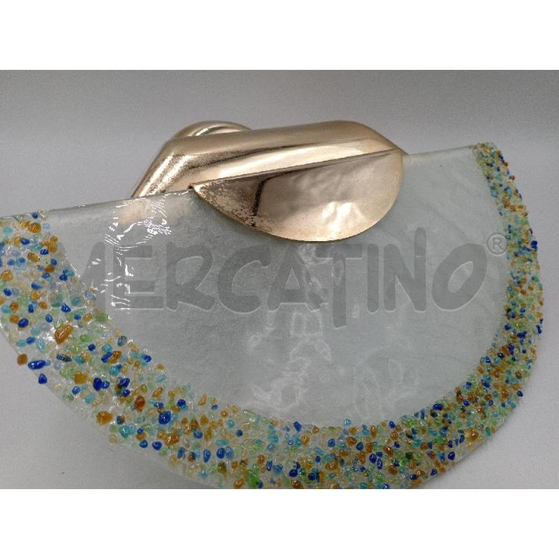 APPLIQUE VETRO ARTISTICO MEZZALUNA STILE MURANO DESIGN BASE METALLO DORATO  | Mercatino dell'Usato Moncalieri bengasi 2