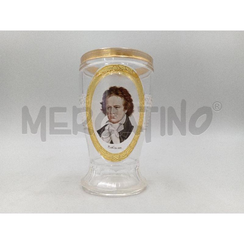 BICCHIERE VETRO SINGOLO C/BORDO DORATO E IMMAGINE BEETHOVEN  | Mercatino dell'Usato Moncalieri bengasi 1