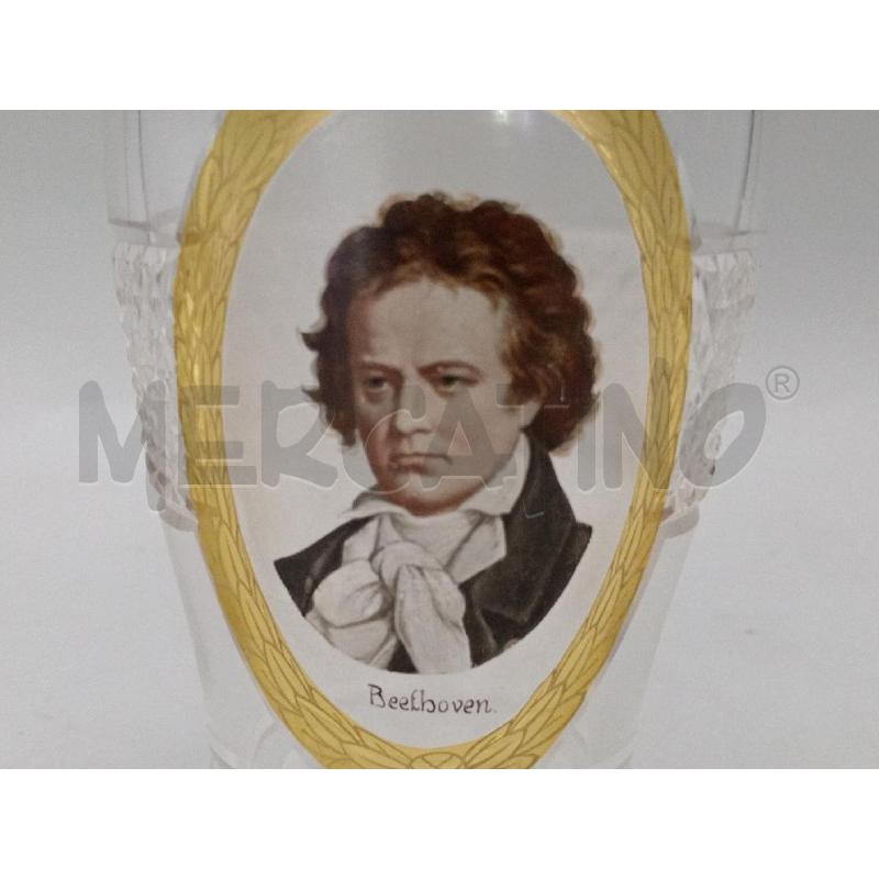 BICCHIERE VETRO SINGOLO C/BORDO DORATO E IMMAGINE BEETHOVEN  | Mercatino dell'Usato Moncalieri bengasi 2