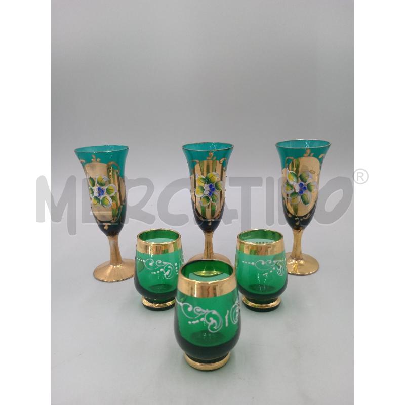 BICCHIERI PZ. 3+3 VETRO STILE VENEZIA VERDE | Mercatino dell'Usato Moncalieri bengasi 1