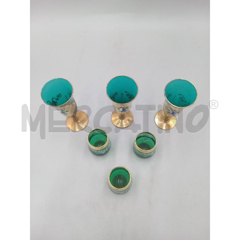 BICCHIERI PZ. 3+3 VETRO STILE VENEZIA VERDE | Mercatino dell'Usato Moncalieri bengasi 2