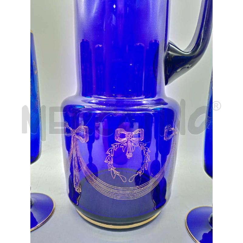 BICCHIERI PZ. 6 SOFFIATI BLU + BROCCA BORDO ORO  | Mercatino dell'Usato Moncalieri bengasi 3