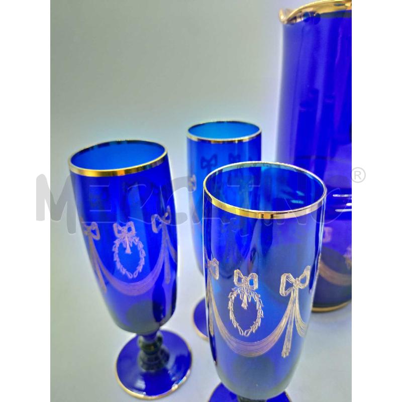 BICCHIERI PZ. 6 SOFFIATI BLU + BROCCA BORDO ORO  | Mercatino dell'Usato Moncalieri bengasi 4