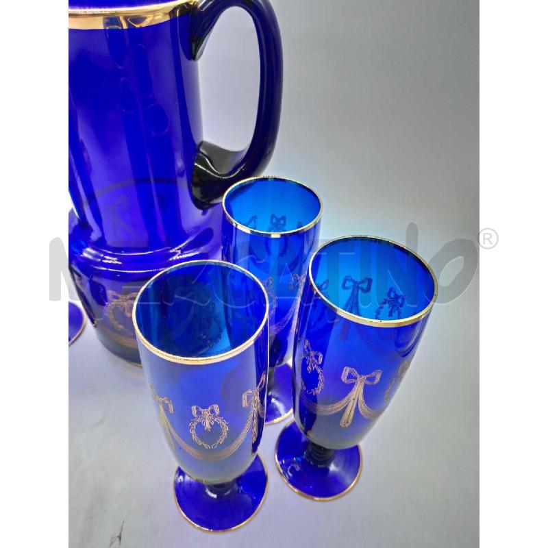 BICCHIERI PZ. 6 SOFFIATI BLU + BROCCA BORDO ORO  | Mercatino dell'Usato Moncalieri bengasi 5