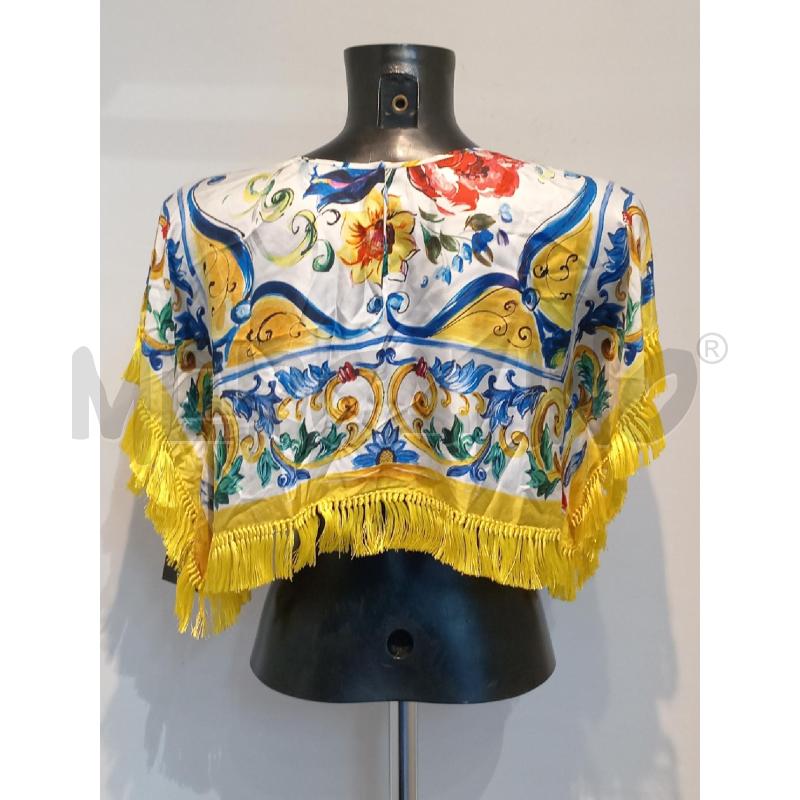 BLUSA DONNA DOLCE E GABBANA CORTA BIANCA CON STAMPA FANTASIA E FRANGE GIALLE IN MISTOSETA | Mercatino dell'Usato Moncalieri bengasi 2