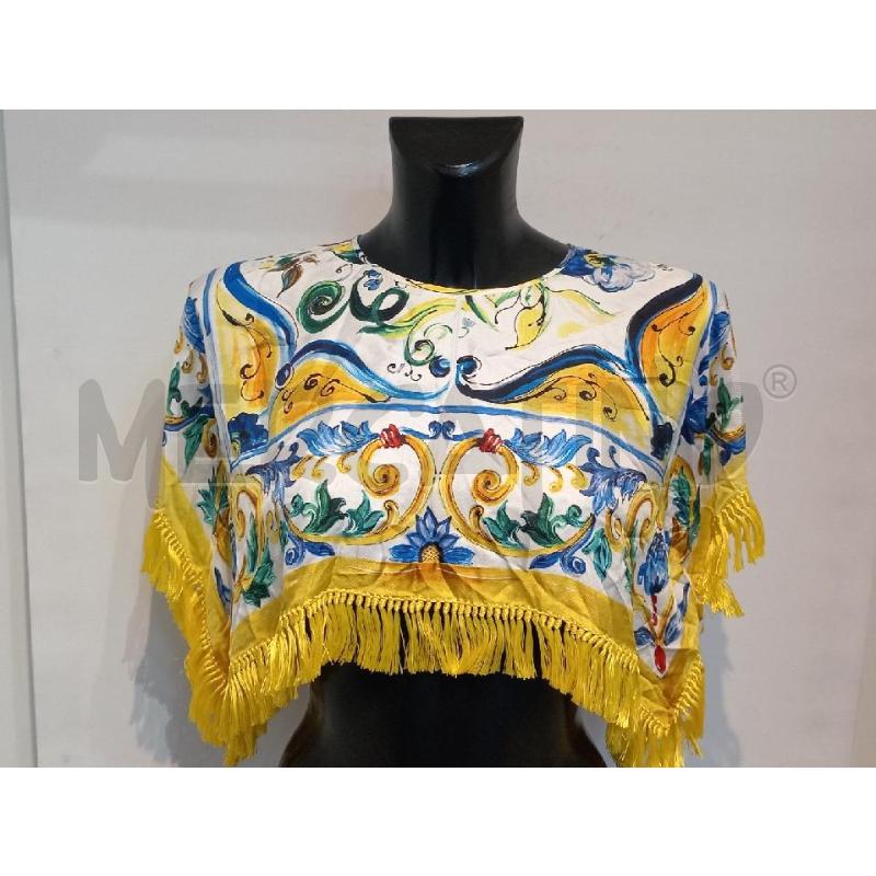 BLUSA DONNA DOLCE E GABBANA CORTA BIANCA CON STAMPA FANTASIA E FRANGE GIALLE IN MISTOSETA | Mercatino dell'Usato Moncalieri bengasi 4