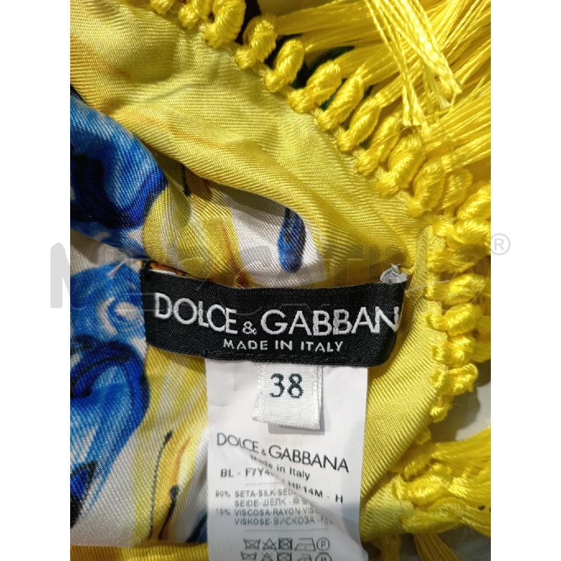BLUSA DONNA DOLCE E GABBANA CORTA BIANCA CON STAMPA FANTASIA E FRANGE GIALLE IN MISTOSETA | Mercatino dell'Usato Moncalieri bengasi 5