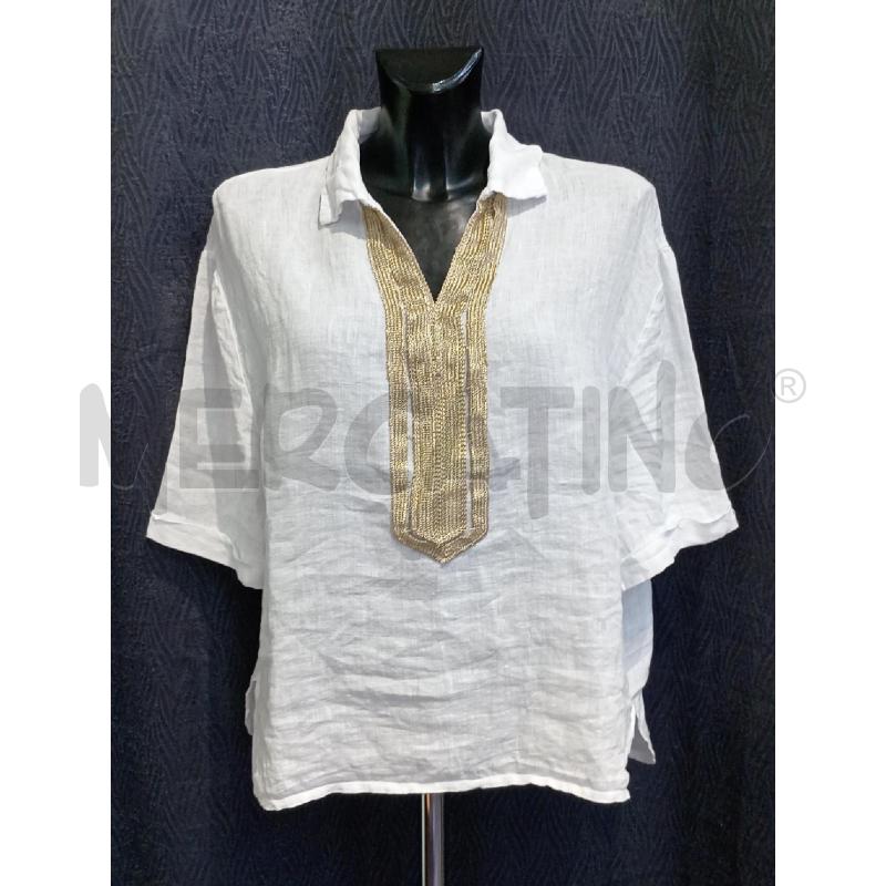 BLUSA DONNA DORYONE BIANCA LINO CON INSERTO DORATO | Mercatino dell'Usato Moncalieri bengasi 1