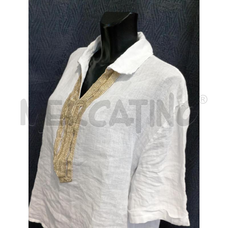 BLUSA DONNA DORYONE BIANCA LINO CON INSERTO DORATO | Mercatino dell'Usato Moncalieri bengasi 3