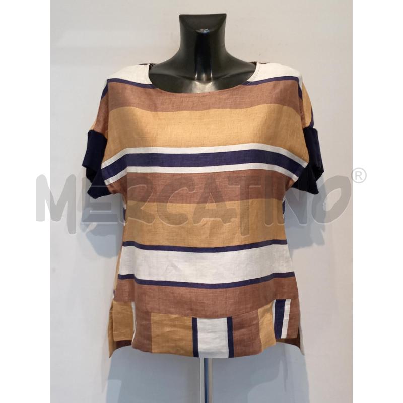 BLUSA DONNA MADE IN ITALY RIGHE MARRONE BLU | Mercatino dell'Usato Moncalieri bengasi 1