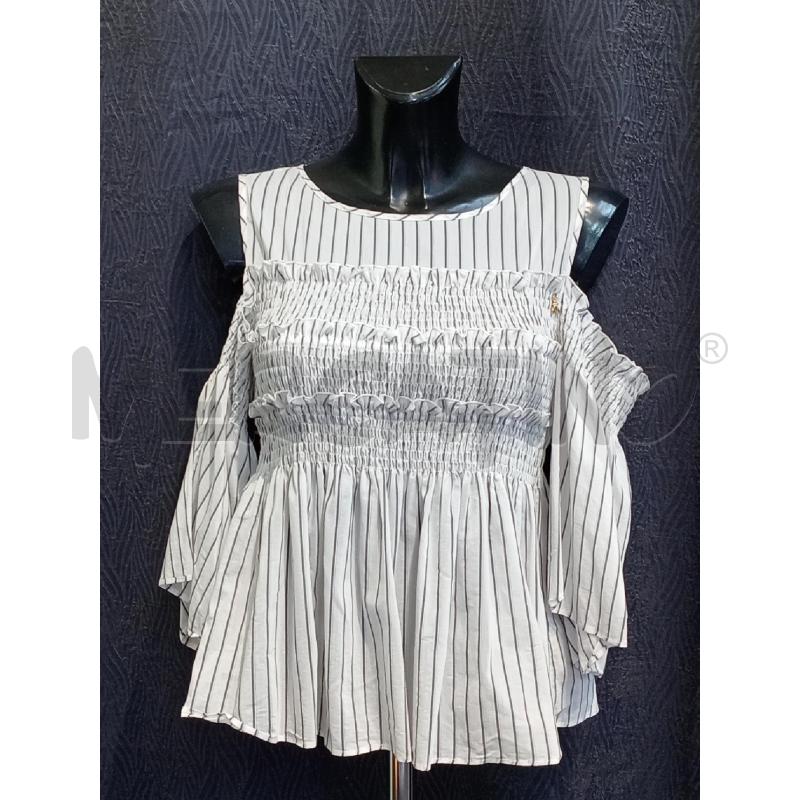 BLUSA DONNA PATRIZIA PEPE BIANCO RIGHE ARRICCIATA DAVANTI | Mercatino dell'Usato Moncalieri bengasi 1