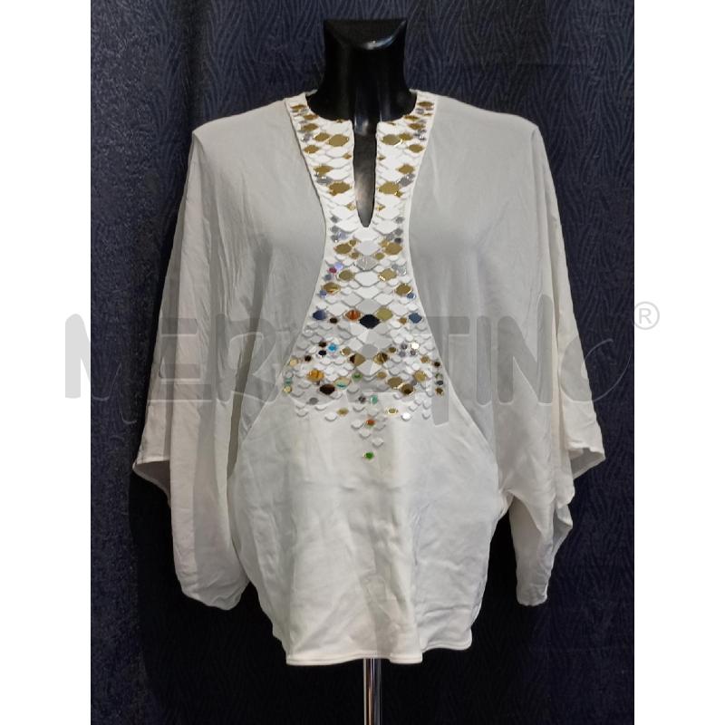 BLUSA DONNA ROBERTO CAVALLI BIANCA CON INSERTI SPECCHIETTI DAVANTI | Mercatino dell'Usato Moncalieri bengasi 1
