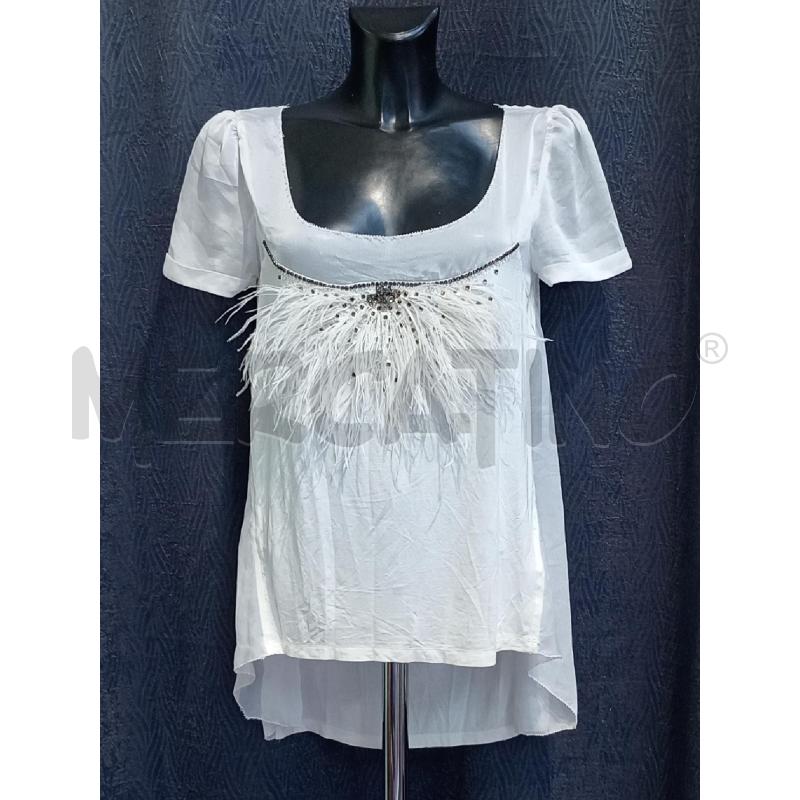 BLUSA DONNA TWIN SET BIANCA CON PIUME DAVANTI | Mercatino dell'Usato Moncalieri bengasi 1