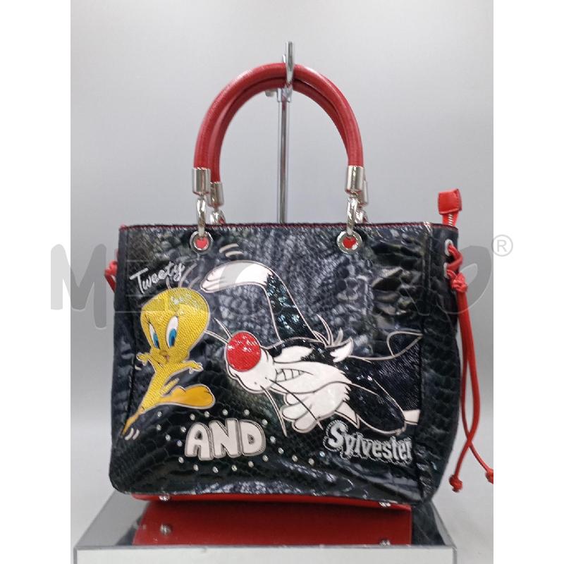 BORSA DONNA BRACCIALINI GATTO SILVESTRO NERA MANICI ROSSI | Mercatino dell'Usato Moncalieri bengasi 2